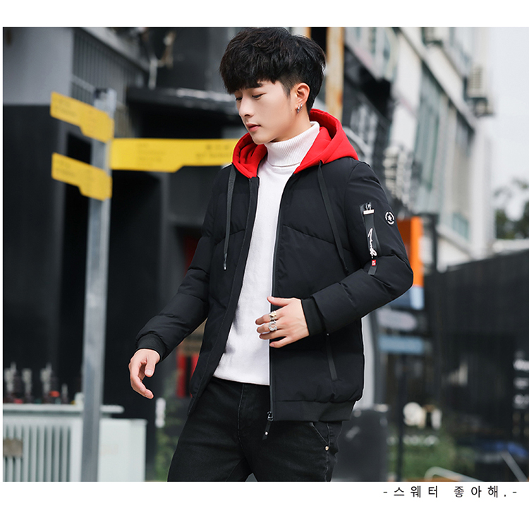 Áo khoác cotton nam 2018 mùa đông áo khoác nam mới trùm đầu giản dị xuống đệm bông ấm mùa đông nhíp măng tô nam