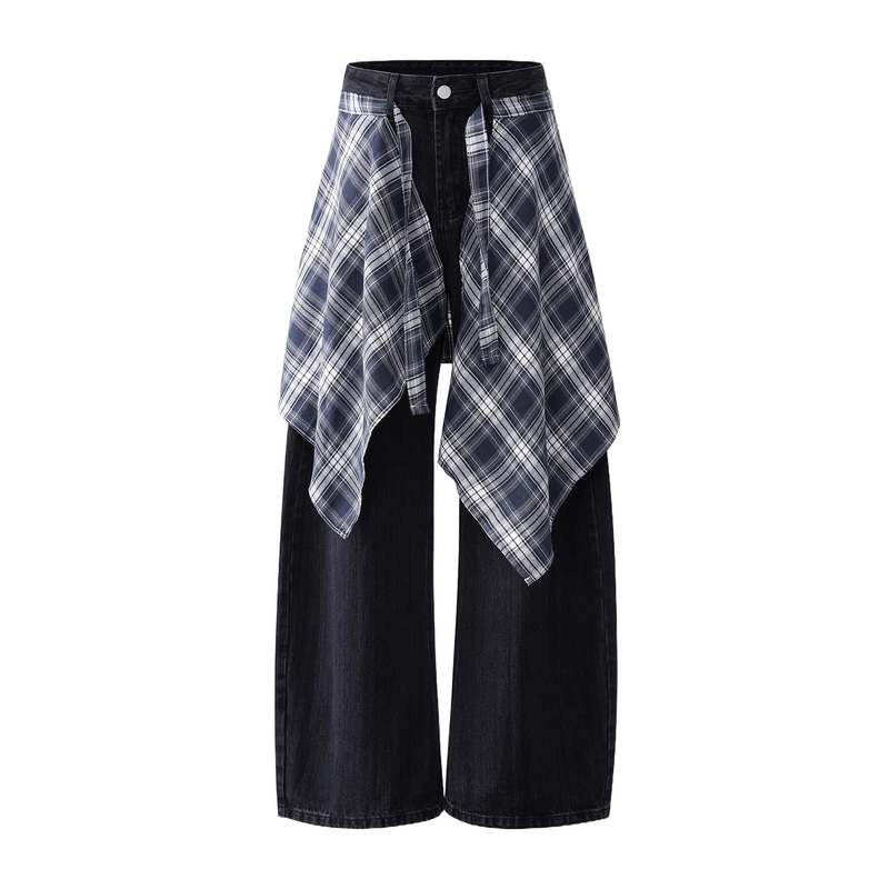 Joinboy 26Ss American-Style Jeans, All-Season Hip-Hop Loose Fit, Slimming Faux Two-Piece Plaid Pants Joinboy 26Ss American-Style Jeans, All-Season Hip-Hop Loose Fit, Slimming Faux Two-Piece Plaid Pants