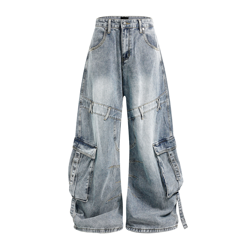 Joinboy American Retro Heavy-Duty Multi-Pocket Workwear Jeans Deconstructed Ripped Wide-Leg Floor-Length Pants Trendy Style Joinboy American Retro Heavy-Duty Multi-Pocket Workwear Jeans Deconstructed Ripped Wide-Leg Floor-Length Pants Trendy Style