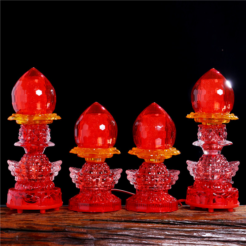 Crystal lotus lamp Buddha offering lamp candle household plug-in ever-bright lamp Avalokitesvara lotus lucky wave lamp a pair of decorations