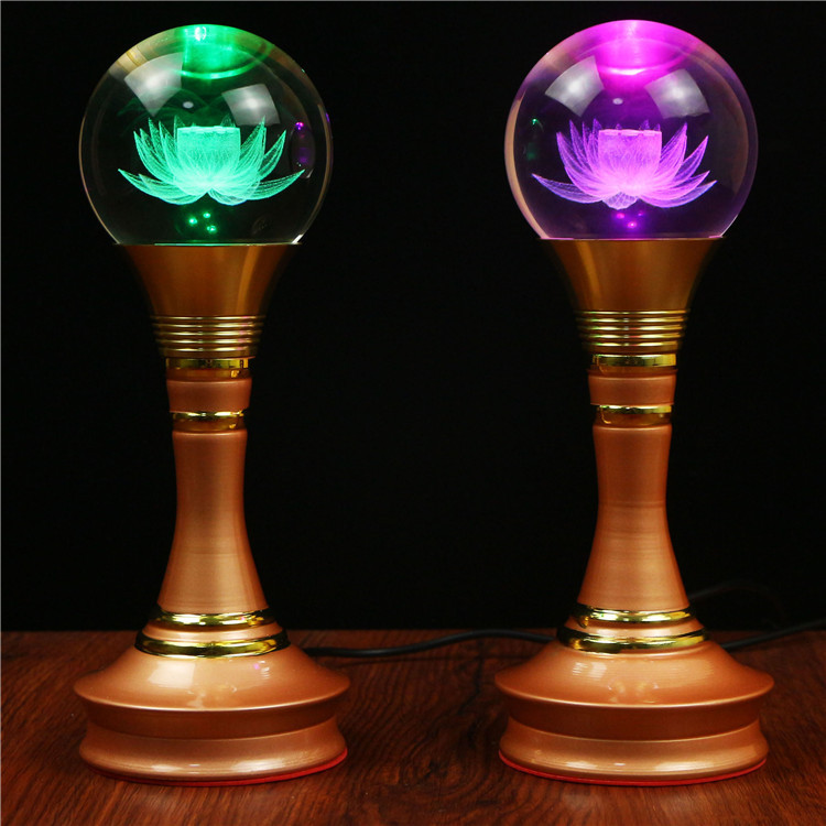 For the Buddha LED Seven colorful water crystal ball lotus lamp Buddha for the lamp Changming lamp Buddha front light Caijing lamp a pair of swing pieces