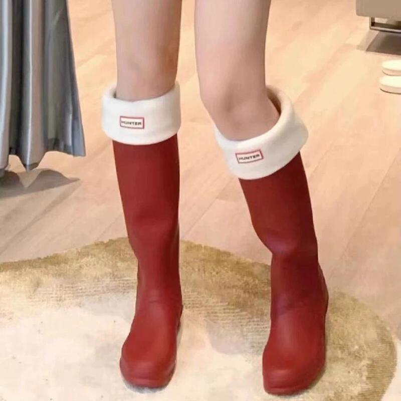 Rain Boots, Warm Sock Covers, Yi Mengling's Same Style Long Socks Paired with Boots, Winter Socks, Fleece Knitted Long Socks, Fleece Socks