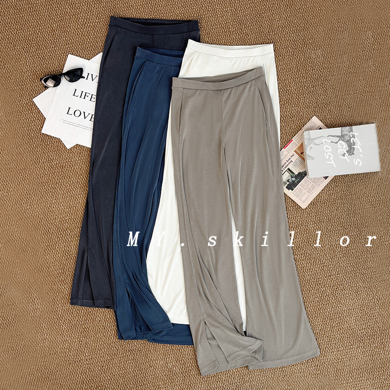 Soft Drape Women's Drapey High-Waisted Flared Pants with Slits, Slimming, Breathable, Sports Fitness Pants, Casual Long Pants Soft Drape Women's Drapey High-Waisted Flared Pants with Slits, Slimming, Breathable, Sports Fitness Pants, Casual Long Pants