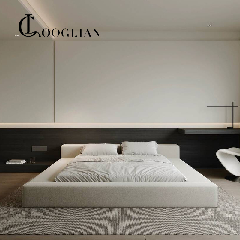 Gonglian French-Style Cream White Tatami Floor Bed Japanese-Style Modular Square Wedding Bed Cotton and Linen Master Bedroom Bed
