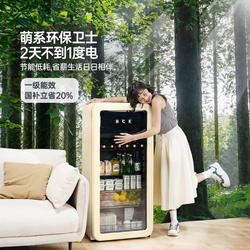 Husky 168L Ice Bar Home Mini Refrigerator for Living Room and Office, Transparent Small Fridge, Beverage Cooler, Tea Refrigeration 4020