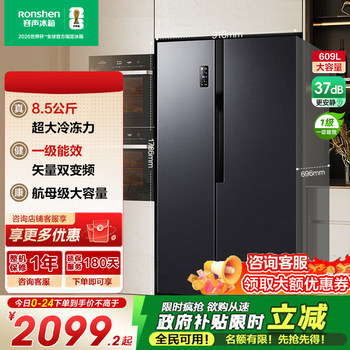 Rongsheng 609-Liter Side-By-Side Refrigerator for Home Use, First-Class Energy Efficiency, Frost-Free, Energy-Saving, Large Capacity, Self-Operated 193
