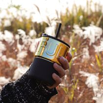 Glass cup high-looking bamboo cup new household cold brew coffee cup internet celebrity with lid double drinking straw cup 1819