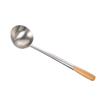 Stainless steel frying spoon commercial chef special cooking spoon kitchen wooden handle large extended thickening spoon 1248