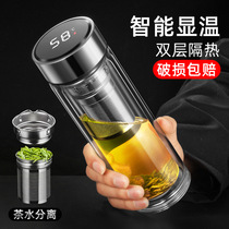 Double-layer household glass cup with lid large-capacity water cup for male and female students portable tea cup transparent cup 1328