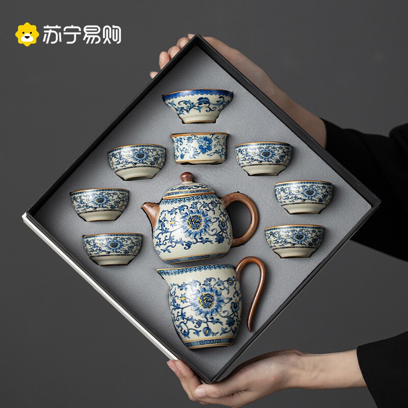 苏宁青花汝窑茶具套装家用功夫茶具高档泡茶壶茶杯送礼盒装2872J评价