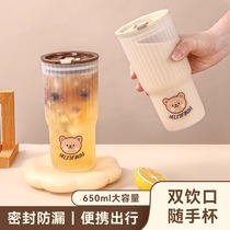 ins style vertical striped glass coffee cup with lid and straw high appearance summer milk cup household beverage 1322