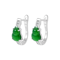 Natural Jade Gourd Earrings Womens Sterling Silver Earrings New Chinese Style Earrings Jade Mothers Birthday Gift 2521