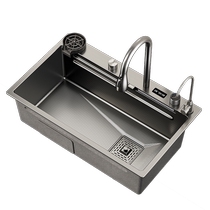 飞雨瀑布纳米厨房洗菜盆大单槽家用304不锈钢水槽洗碗槽水池1384