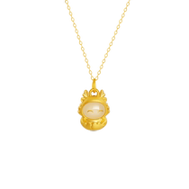 Chinese Jewelry Hetian Jade Fortune Dragon Gold Pendant Pure Gold Necklace Year of the Dragon Year of the Zodiac Year Gift for Girlfriend 937B