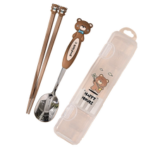316 stainless steel chopsticks spoon primary school children cartoon cutlery box set portable tableware for one person 1925