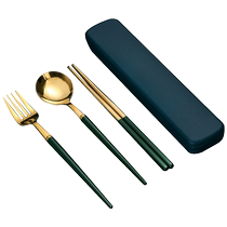 Chopsticks spoons tableware set for one person portable student storage box high-looking three-piece set fork single set 1632