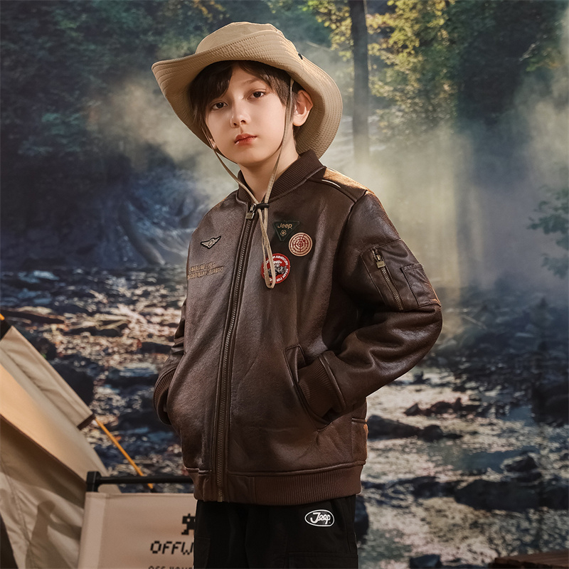 Jeep Boy Clothing Boy Coat 2023 Autumn Winter New Plus Suede Anti-Chill Warm Retro Classic Flight Jacket Children-Taobao