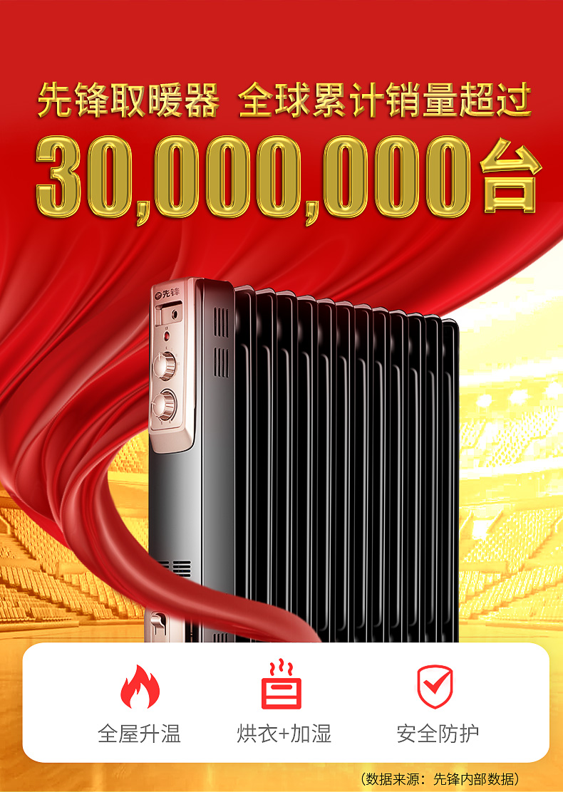 先锋 家用油汀电暖器 13片 2200W 图3