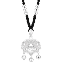 Chinese gold blessing word safe lock foot silver necklace long life lock braided rope small silver lock pendant birthday gift 3761C1