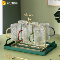 Hammered glass household with handle water cup living room drinking cup heat-resistant tea cup juice cup water set 947g