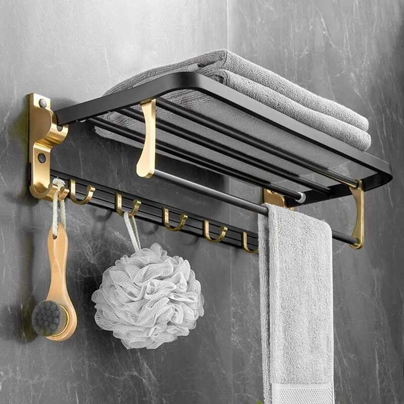 Space Aluminum Towel Rack Toilet Free to punch bathroom Bathroom Racks Integrated Wall-mounted Toilet Bath Towels 1305-Taobao
