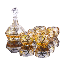 1399 high-end gold-painted diamond-shaped golden crystal glass whiskey set set of seven classical wine glasses and bottles