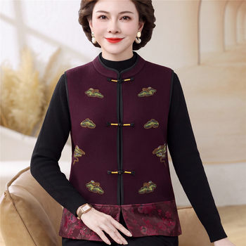 New chinese style mom embroidered disc buckle vest vest jacket