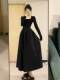 2026 Autumn/Winter Black Square Neck Patchwork Hepburn Style Skirt Set Women's Dress High-End Petite Long Dress