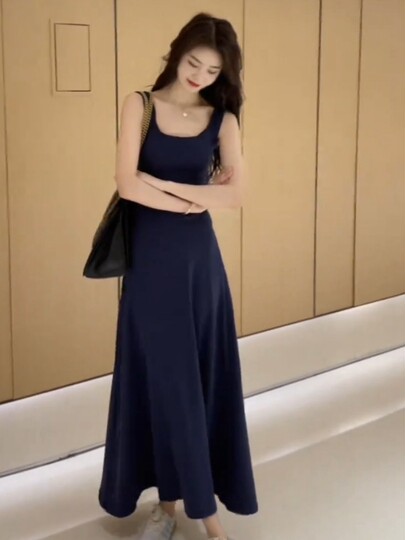 2025 new spring and autumn French style high-end temperament vest long skirt waist slimming sleeveless suspender dress for women