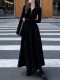 2025 New Hepburn-Style French High-End Long-Sleeved Knitted Spring and Autumn Slim-Fit Waist-Cinching Black Dress for Women