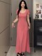 Elegant French-Style Short-Sleeved Summer 2024 New Pink Dress for Women, High-End Long Dress, Waist-Cinching, Slimming A-Line Skirt