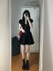 Summer New Style French Pleated Dress with Short Sleeves, Black, High-End, Waist-Cinching, Slimming, Sweet Fairy Princess Dress