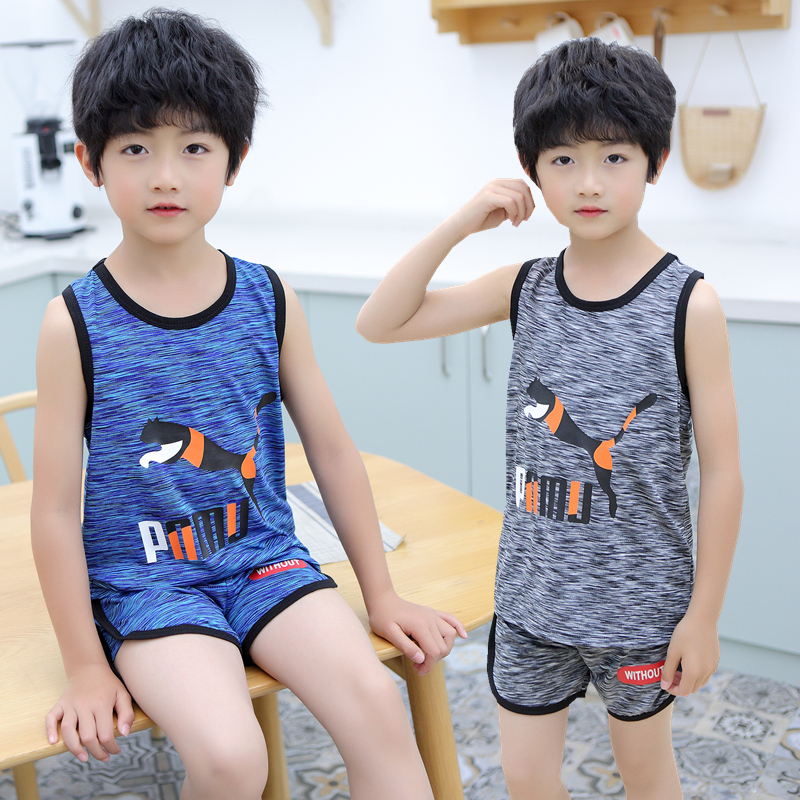 Boys vest suit Middle and large children's summer children's quick-drying clothes Little boy sleeveless shorts two-piece set thin tide