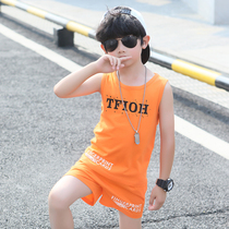 Boys vest shorts suit summer 2020 new large children sleeveless cotton two-piece set thin section foreign style tide