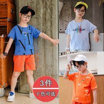 Boys  short-sleeved t-shirt summer 2021 new middle and large childrens Korean round neck half-sleeved cotton printed childrens tops tide