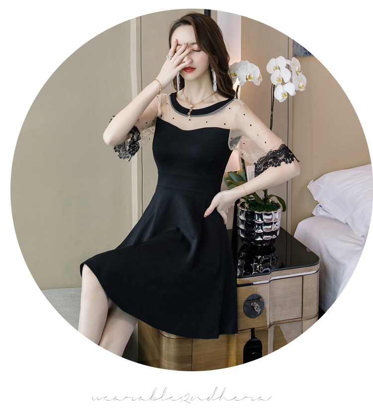 VK旗艦店 韓國風網紗拼接兩面可穿圓領V領短袖洋裝