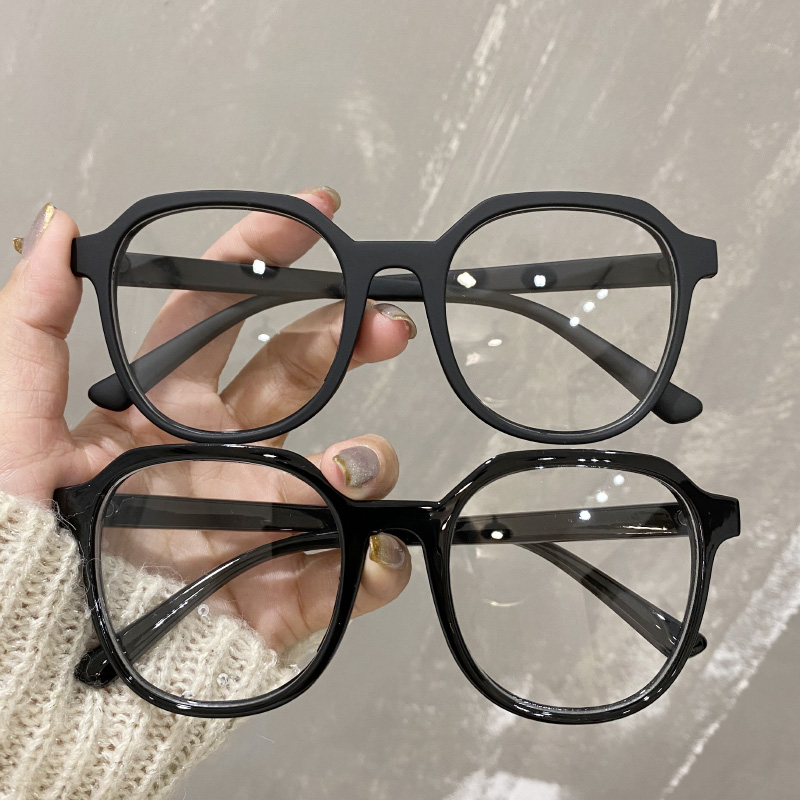 Round face black frame color glasses female blue-proof radiation proof myopia matrix in fracture flat mirror