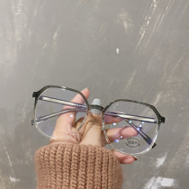 Myopia glasses female small red book polygon green net red plain face thin Korean version thin transparent glasses male