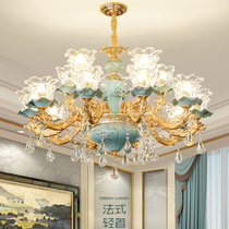 European chandelier Luxury living room lamp Modern simple atmosphere Home French blue ceramic chandelier Bedroom crystal lamp