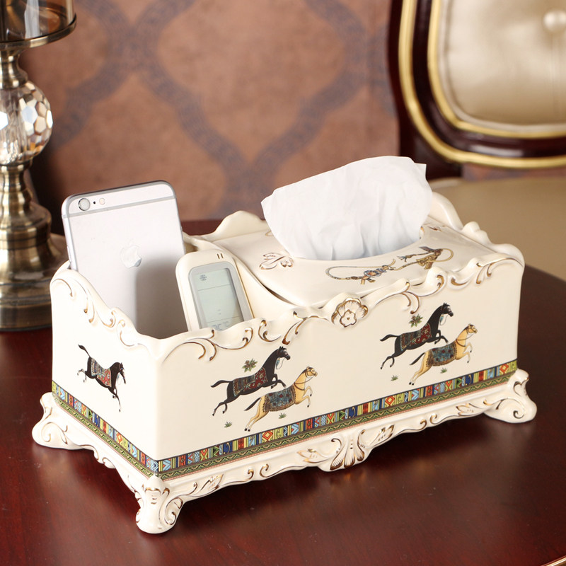European ceramic multi-function tissue box Luxury napkin toilet paper box Living room coffee table Desktop remote control storage box rack
