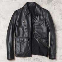 Mens leather leather top layer cowhide casual lapel hunting jacket motorcycle leather jacket outdoor riding clothing specials