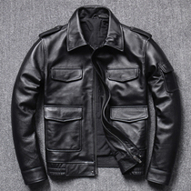 M65 hunting leather leather mens multi-pocket clip version lapel locomotive plus cotton Winter first layer cowhide jacket