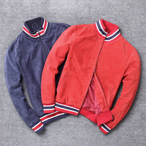 Clearance Handling Four Seasons Mens Leather Baseball Clothing Fashion Leather Jacket Mesh Breathed Hole Hair Goat Leather Mens Leather