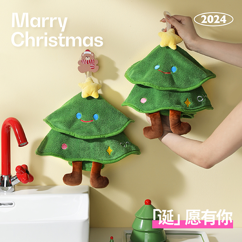 Christmas Decorative Hanging Hand Towel, Cute Children's Kitchen and Bathroom Hand Towel, Absorbent, Quick-Drying, Thickened