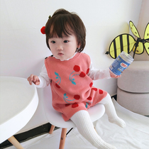 Baby Spring and Autumn Baby Kindle Knitting Pure Cotton Sweater Vest Vest Triangle Backing and Cleaning