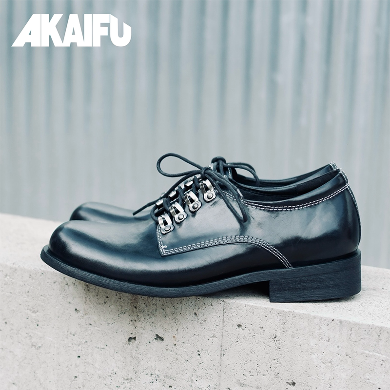 Akaifu “Breaking the Norm” Carabiner Derby Leather Shoes New Casual Retro Commuting Genuine Leather Shoes