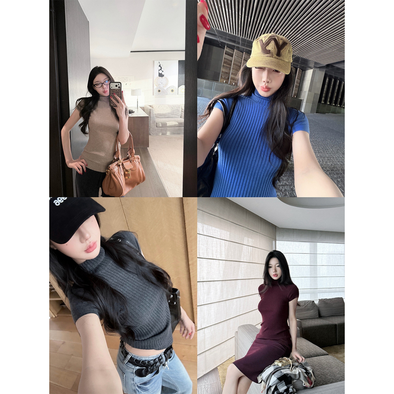 Laareetoo Wool Turtleneck Ribbed Short-Sleeve Sweater for Women, Autumn 2026 New Knit Top, Slimming Laareetoo Wool Turtleneck Ribbed Short-Sleeve Sweater for Women, Autumn 2026 New Knit Top, Slimming