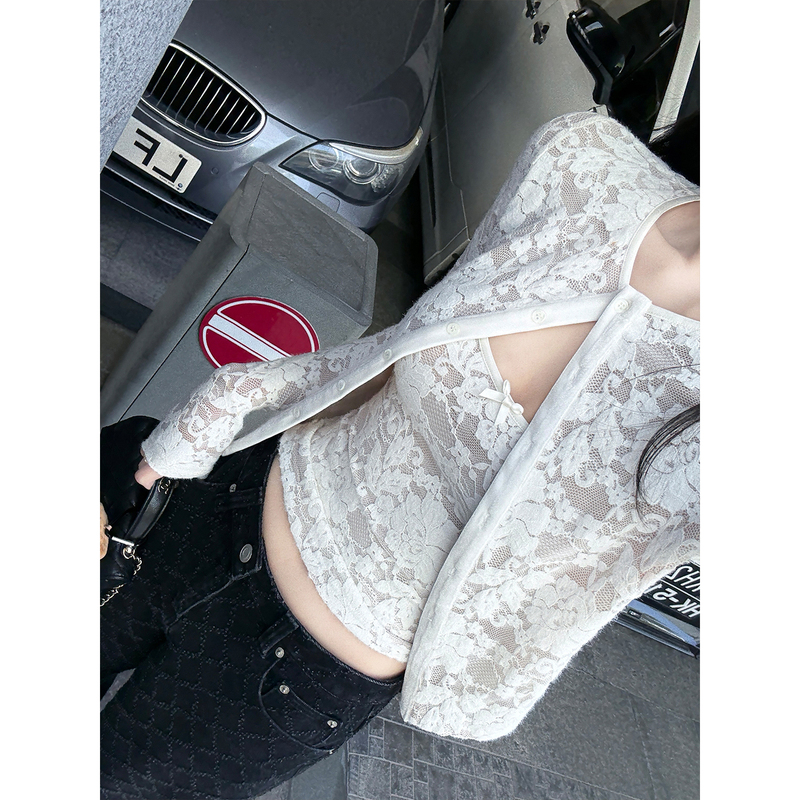 Laareetoo Heavy Jacquard Lace Long-Sleeve Cardigan Camisole Design Top Women's Spring Two-Piece Set