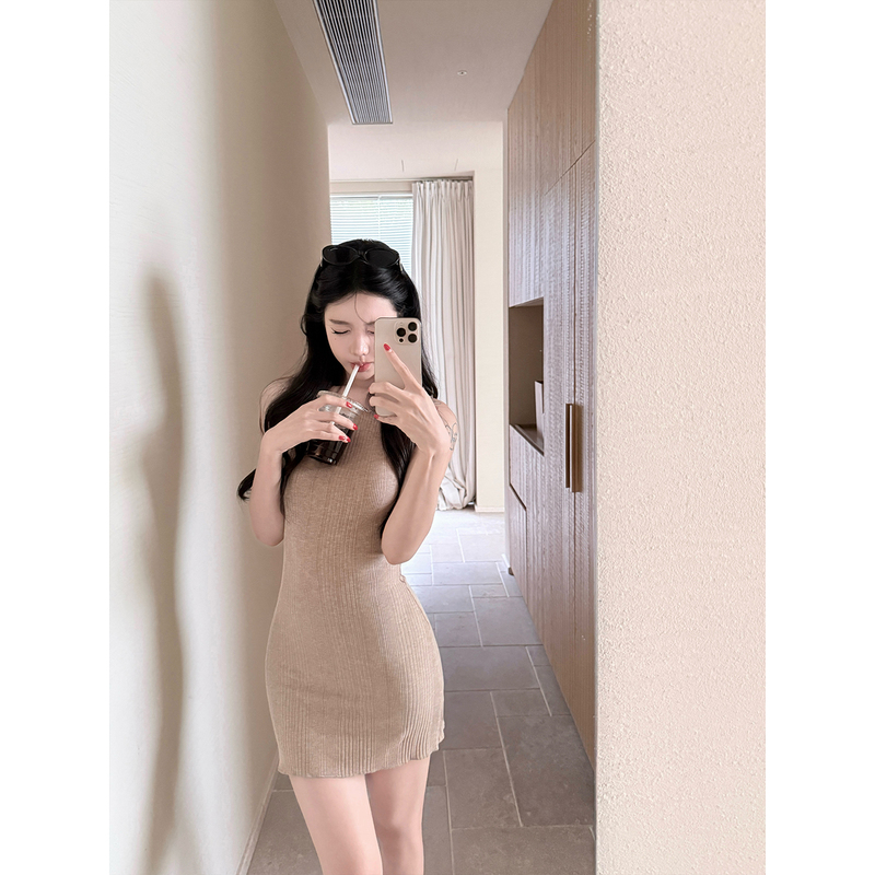 Laareetoo Two-Tone Ribbed Sleeveless Dress for Women, Slim Fit, Summer Tank Dress, Stylish Short Dress