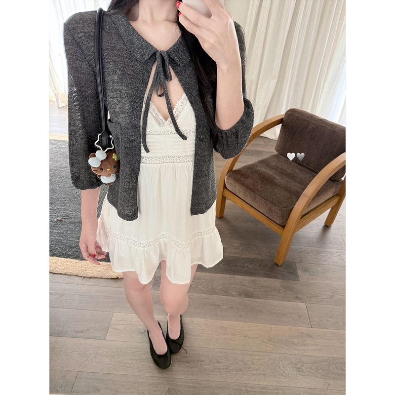 Laareetoo Doll Collar Tie-Up Three-Quarter Sleeve Cardigan for Women, Summer Design, Stylish Top, Versatile Air-Conditioning Shirt Laareetoo Doll Collar Tie-Up Three-Quarter Sleeve Cardigan for Women, Summer Design, Stylish Top, Versatile Air-Conditioning Shirt